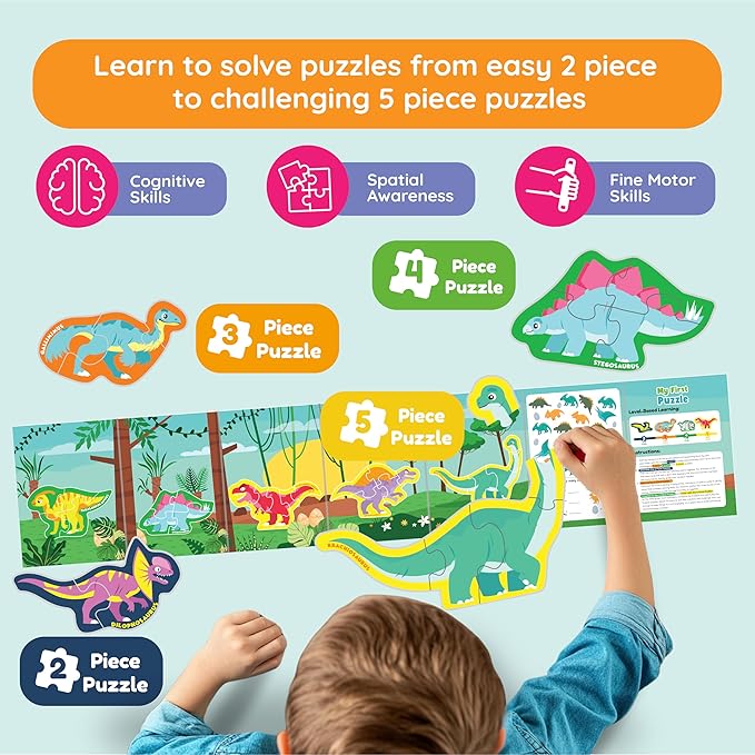 My First Puzzle – Montessori Toy | Dinosaur Montessori Toys Puzzle | Learning Resources Puzzles | 12 Dinosaur Themed Graded Puzzles (2-5 Pieces) | Gifts for Kids for 3 Year Old