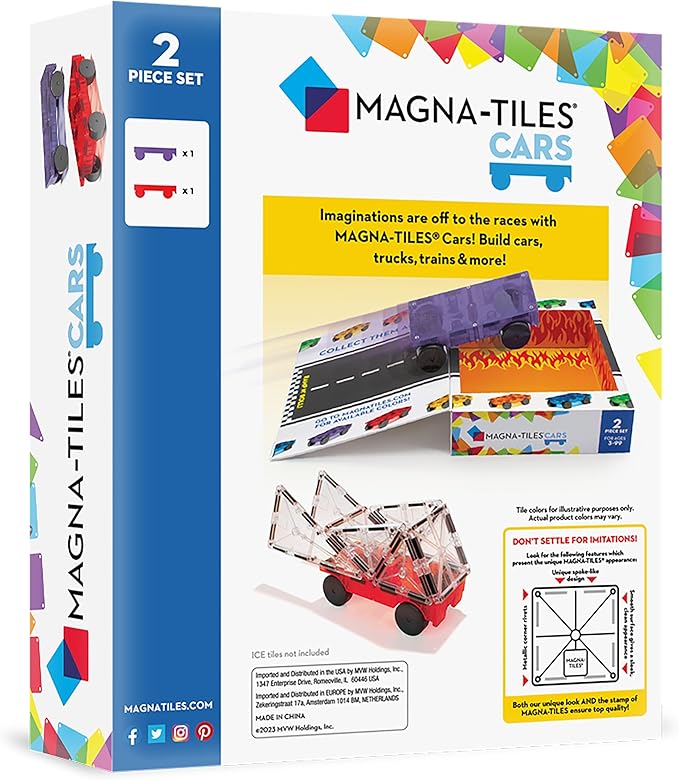 MAGNA-TILES Cars – Purple & Red 2-Piece Magnetic Construction Set, The Original Magnetic Building Brand