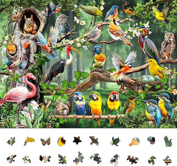 Colorful Birds Party 1000-Piece Jigsaw Puzzle for Adults, Challenging Puzzle Game with Unique Shaped Pieces, Perfect for Game Nights and Gift-Giving, Finished Puzzle Size is 26.6 x 19.2 in