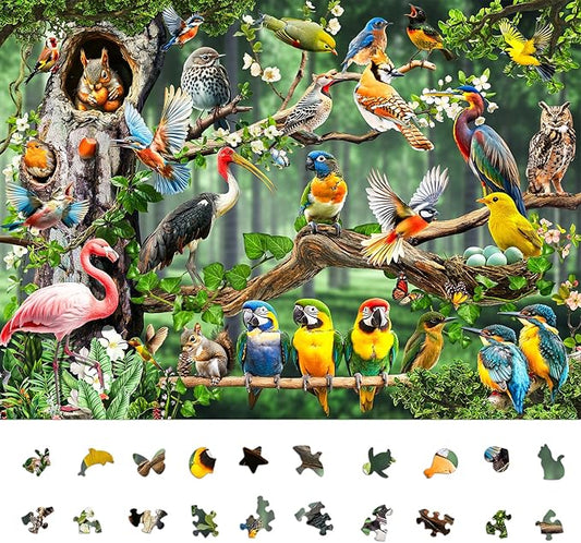 Colorful Birds Party 1000-Piece Jigsaw Puzzle for Adults, Challenging Puzzle Game with Unique Shaped Pieces, Perfect for Game Nights and Gift-Giving, Finished Puzzle Size is 26.6 x 19.2 in
