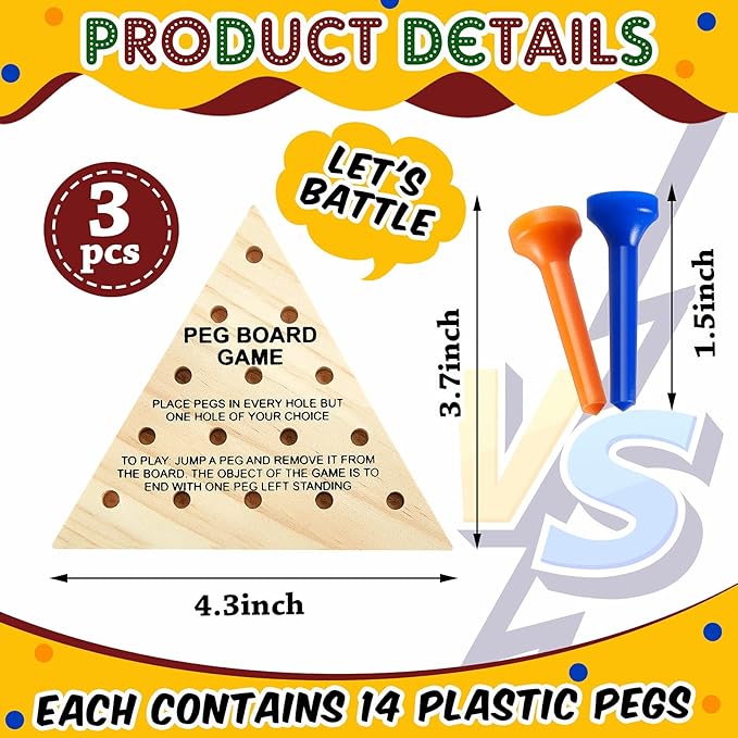 Zhanmai Wooden Triangle Peg Game, 3 Sets, Educational Board Game for Teens and Adults, Travel Size, Strategy Toy, Operation Christmas Toys Fun Learning Puzzles(Blue Orange)