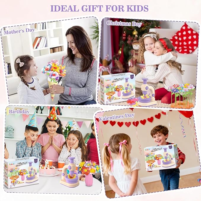 Fabric Flower Bouquets Toys, DIY Arts and Crafts Toys for Kids 4-8, Making Kit Build Own Bouquet, DIY Educational Activities Flower Making Kit Toys for Toddlers, Birthday Gifts for Girls