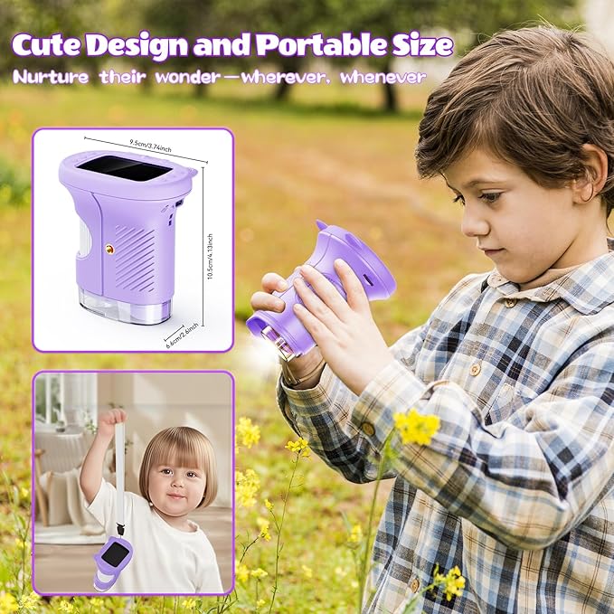 Kids Microscope, 1000X Portable Digital Microscope with 2.4" IPS Screen & 8 LEDs, USB Rechargeable, STEM Educational Science Kit, Great Christmas & Birthday Gift for Children Ages 3-12