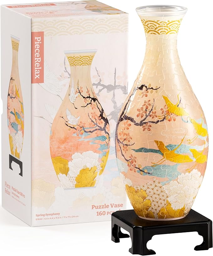 PieceRelax Unique Flower Vase - 3D Puzzle Vase for Adults to Flower Arrangement and Home Decoration Made by 160 Curved and Translucent Plastic Puzzle Pieces - Spring Symphony [S1040]