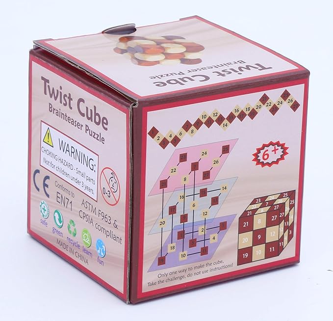 Wooden Twist Cube IQ Puzzle - Wooden Brain Teaser - Brain Teaser Puzzle for Children Teenager Adults - Mens Gift Sets for Him-Gifts for Men Who Have Everything - Stocking Fillers Stuffers