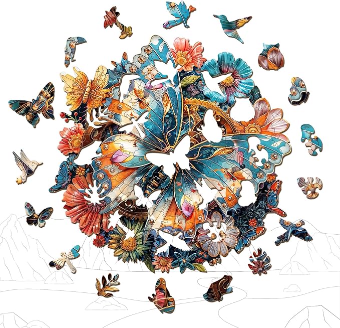 Wooden Puzzles for Adults - Mechanical Butterfly Wood Puzzles Adult - Unique Animal Shape Wooden Jigsaw Puzzles for Adults - Birthday Gifts for Puzzle Lovers, Family (11.4 * 11.4in)