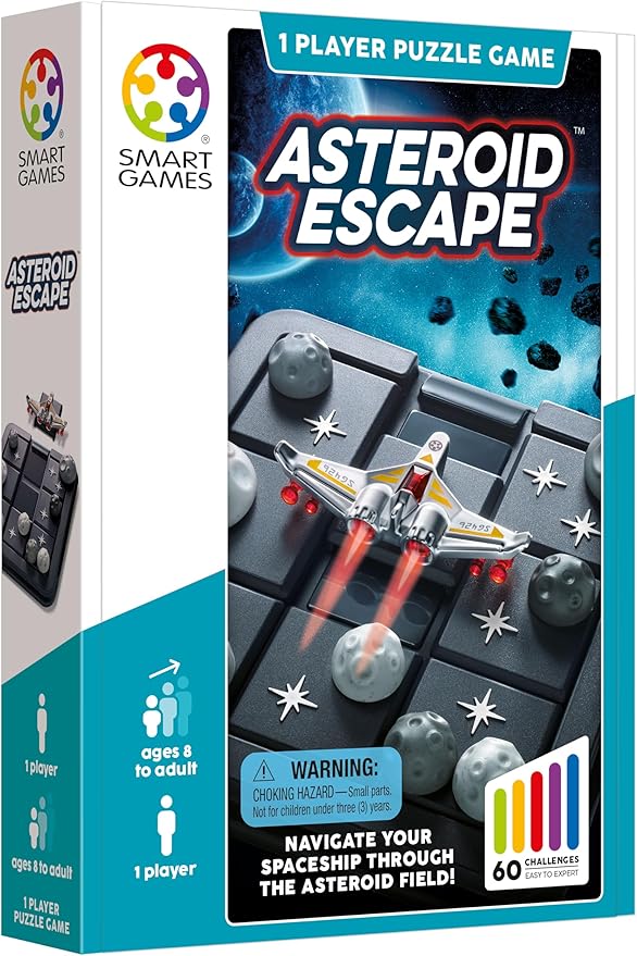 SmartGames Asteroid Escape Travel Sliding Puzzle Game Featuring 60 Challenges for Ages 8-Adult