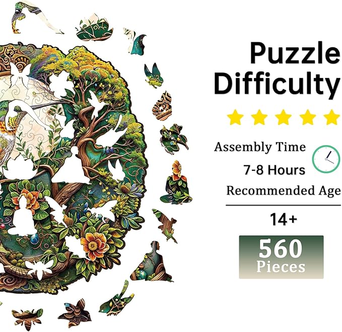 Jigfoxy Wooden Puzzles for Adults, Yin Yang Hummingbird Wood Puzzles Adult, Unique Animal Shape Wooden Jigsaw Puzzles for Adults, Birthday Gifts for Puzzle Lovers, Family (XL-17.3 * 16.9in-560pcs)
