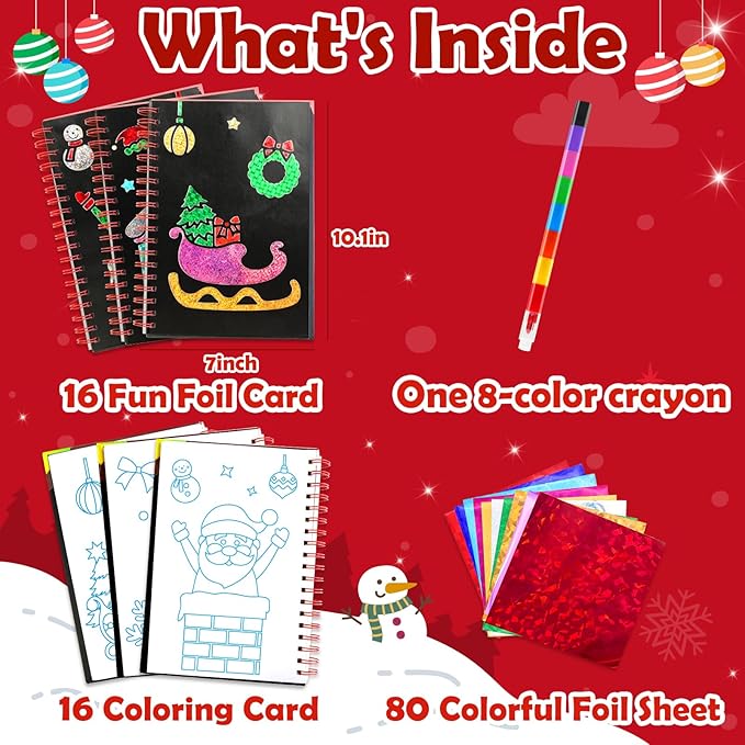 FUNNYB&G Foil Art Craft Activity for Kids - Christmas Crafts Gift Party Favors for Kids Stocking Stuffer Baskets Fillers Gifts Toy for Girls Boys 4 5 6 7 8 9 Years Old(Christmas)