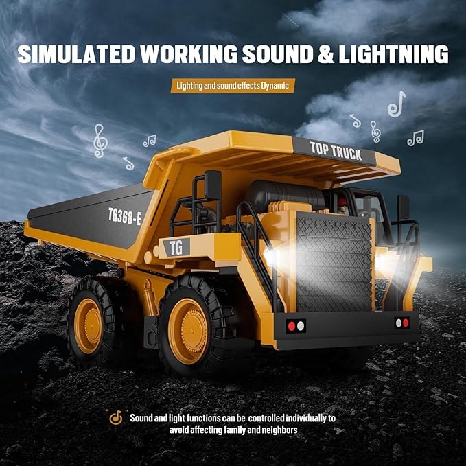 Remote Control Construction Dump Truck Toy - Construction Toys Vehicle, Toys for Boys 3-5 4-7 8-12 Year Old Kids Christmas Birthday Gift