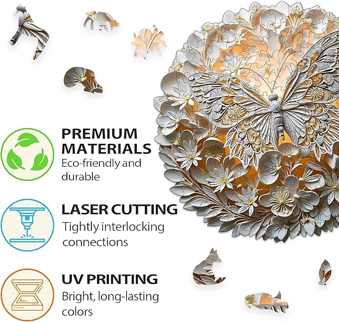 Wooden Puzzles for Adults, Wooden Jigsaw Puzzles for Adults Kids, 3D Butterfly Unique Shaped Wood Puzzles Adult, Creative Birthday Gifts for Friends Family Game(Butterfly, Large)