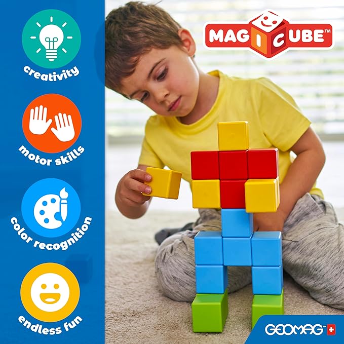 Geomag Magicube 24pcs Magnetic Blocks - Magnetic Building Blocks for Toddlers 1-3, Montessori Toys for 1+ Year Old, Autism Sensory Product, Magnets for Kids