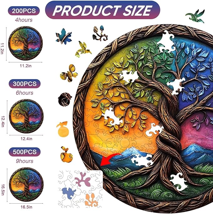 Ruikiyart Wooden Puzzles for Adults, 500 Pieces Tree of Life Unique Shaped Wood Jigsaw Puzzles for Adults and Kids,Extra Thick 5MM,Family Game Christmas Best Gifts,16.5x16.5 Inches
