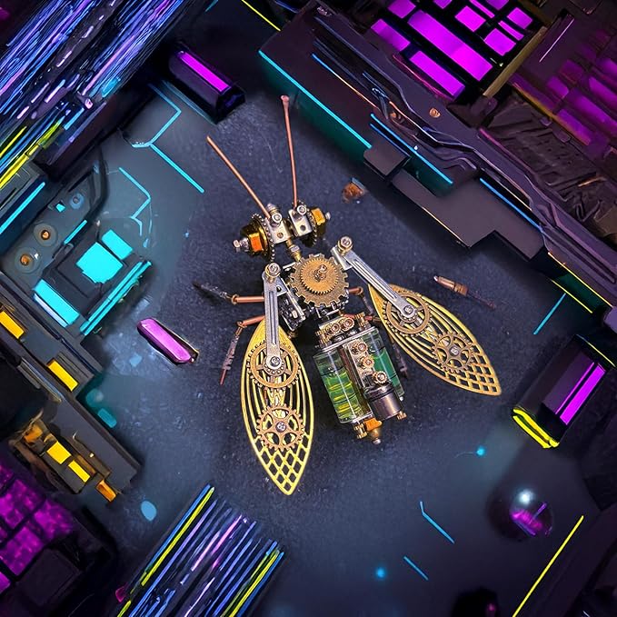 Steampunk Metal Insect Bug Mechanical Steampunk Sculpture Steampunk Mechanical Insect Clockwork 3D Steampunk Metal Puzzle Kits for Adults (Gatling Bee)