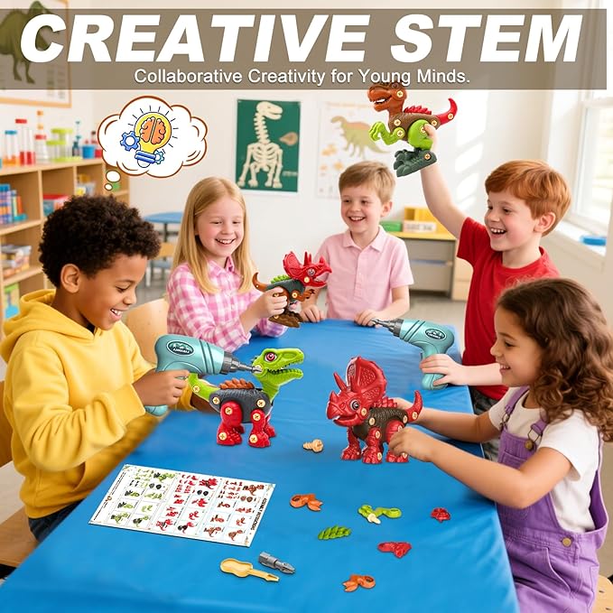 Laradola Dinosaur Toys for 4 5 6 7 8 Year Old Boys, Take Apart Dinosaur Toys for Kids 3-5 5-7 STEM Construction Building Kids Toy with Electric Drill, Party Birthday Gifts