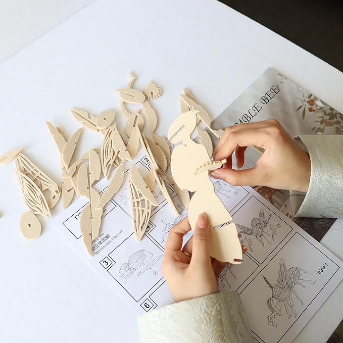 Kids 3D Jigsaw Puzzle with Wooden Different, Felt Bumblebee DIY Cubic Model, Animal Insect Toy Puzzle Game Set Gift
