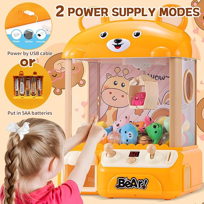 Mini Claw Machine for Kids | Arcade Game Toy Claw Machine Electric Candy Bear Vending Machine Toy with LED Lights & Adjustable Sound, Christmas Birthday Gifts for Girls Ages 4+