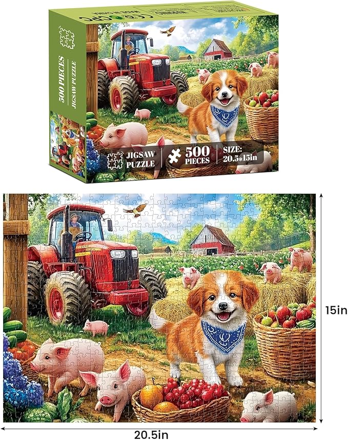 500 Piece Puzzles for Adults,Farm Dog Jigsaw Puzzles 500 Pieces Animals Pig Puzzle for Adults Seniors Premium Cardboard Puzzles Challenging Game Home Decor Birthday Party Gift