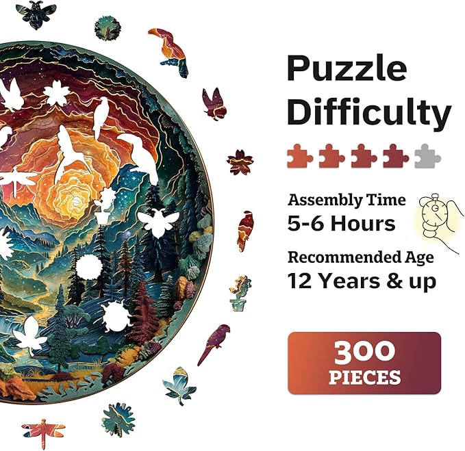 Jigfoxy Wooden Puzzles for Adults, Visual 3D Cave Sky Wood Puzzles Adult, Unique Animal Shape Wooden Jigsaw Puzzles for Adults, Birthday Gifts for Puzzle Lovers, Family (L-13.4 * 13.4in-300pcs)
