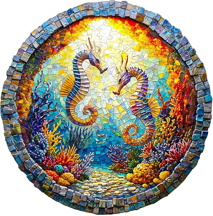 KAAYEE Wooden Puzzles for Adults, 3D Visual Effect Seahorses Wooden Jigsaw Puzzle Unique Shape Wood Puzzle Adult, Birthday Gifts for Puzzle Lovers Family Games (M-11.4 * 11.3in-200pcs)
