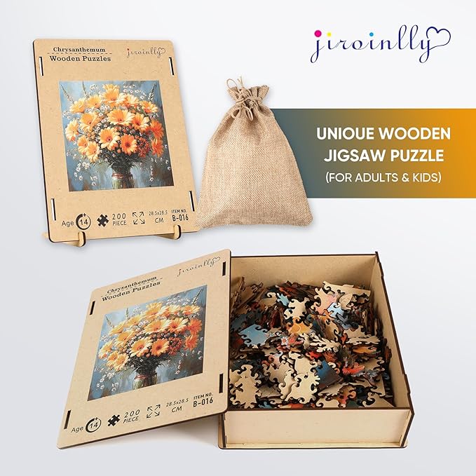 Flower Wooden Puzzles for Adults- Daisy Wooden Jigsaw Puzzles 200 Pieces, 11.2 inch Medium Family Reunion Puzzle for Adults and Kids, Exquisite Packaging, Best for Mothers Family