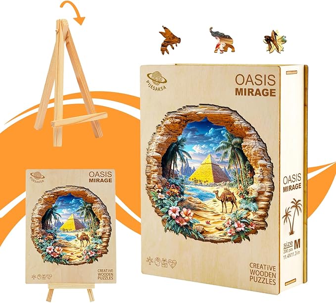 Wooden Puzzles for Adults -Oasis Mirage Puzzle, Unique Shape Wooden Jigsaw Puzzle for Adults, Beautiful Desert Wood Puzzles Adult, Good Gift Idea for Friends, Home Decor (M-11.4 * 11.3in -200 Pieces)