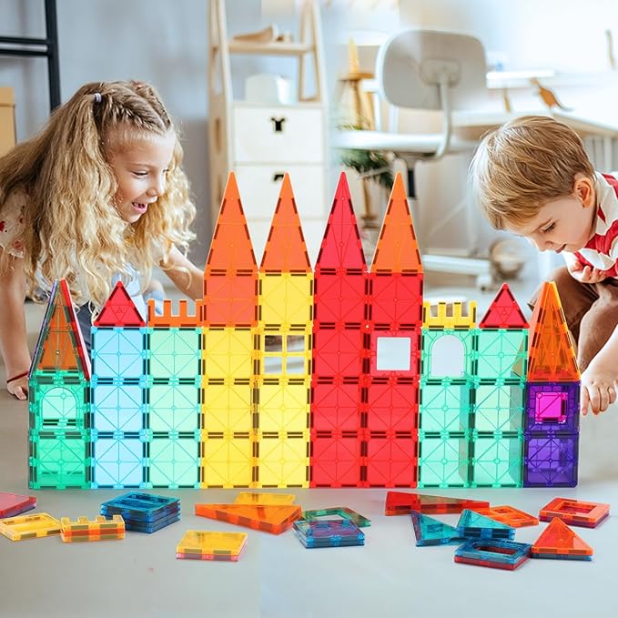 104PCS Magnetic Building Tiles, STEM Educational Stacking Blocks, Construction Toys for Kids Ages 3-9, Creative Toddler Boy Girl Christmas Birthday Gift
