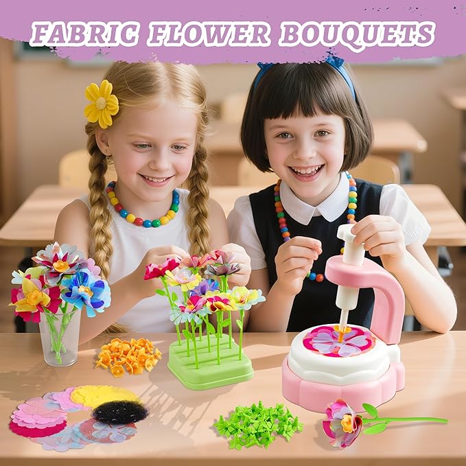 SANGQAOFU Fabric Flower Bouquets Kit DIY Arts and Crafts Kits for Kids Age 3-12 Christmas Birthday Gifts for 3 4 5 6 7 8+ Year Old Toddler Girls Toys