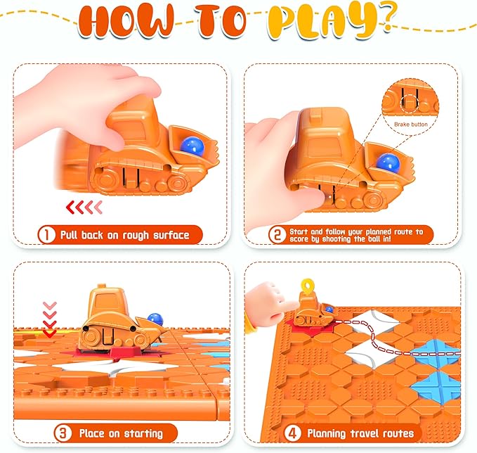 STEM Logic Road Builder Toys: Board Games Toys for 5 Year Old Kids Montessori Brain Teaser Puzzles Educational Learning Activities Toy for Kid Ages 3 4 6-8 12 Boys Girls Gifts (Orange, 50PCS)