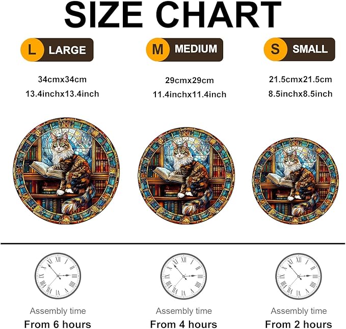 KAAYEE Wooden Puzzles for Adults-3D Visual Effect Maine Cat Library Wooden Jigsaw Puzzles Unique Shape Advanced Wood Puzzle Adults (11.4 * 11.4in 200pcs)