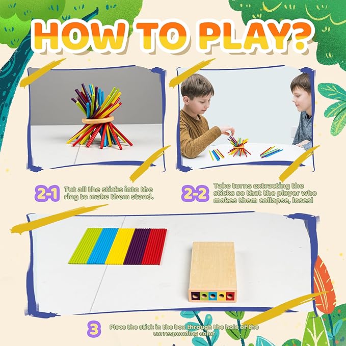 Montessori Wooden Board Games for Kids 3-8 Years,3 in 1 of Playing,Math Counting, Fine Motor Skills Toy,Family Travel Game，Educational Gift for Boys and Girls