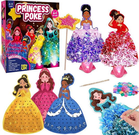 Poke in Art Crafts for Kids Magical Pretty Princess Craft Poke Art Kits for Girls Boys, Stick and Poke Kit DIY Craft Kits for Birthday Christmas Gifts for 4 5 6 7 8 9 10 Year Old