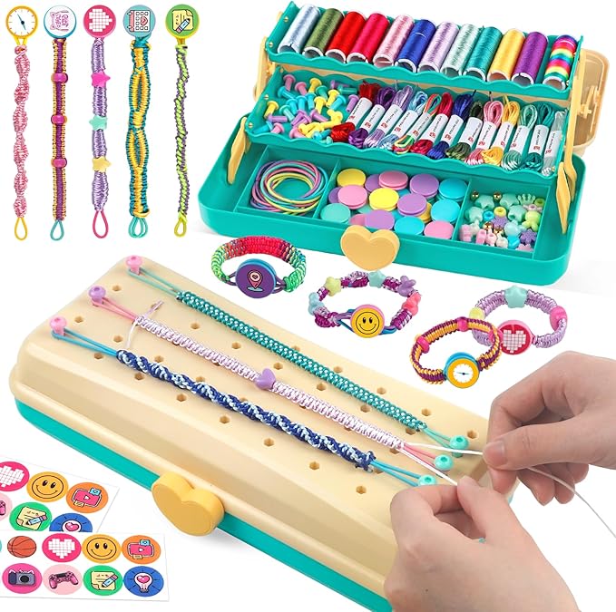 Hewaurorion Friendship Bracelet Making Kit Toys, Arts and Crafts String Maker Tool for Kids Ages 8-12, Bracelet DIY Christmas Birthday Present Gifts for Teen Girls (Yellow/Blue)