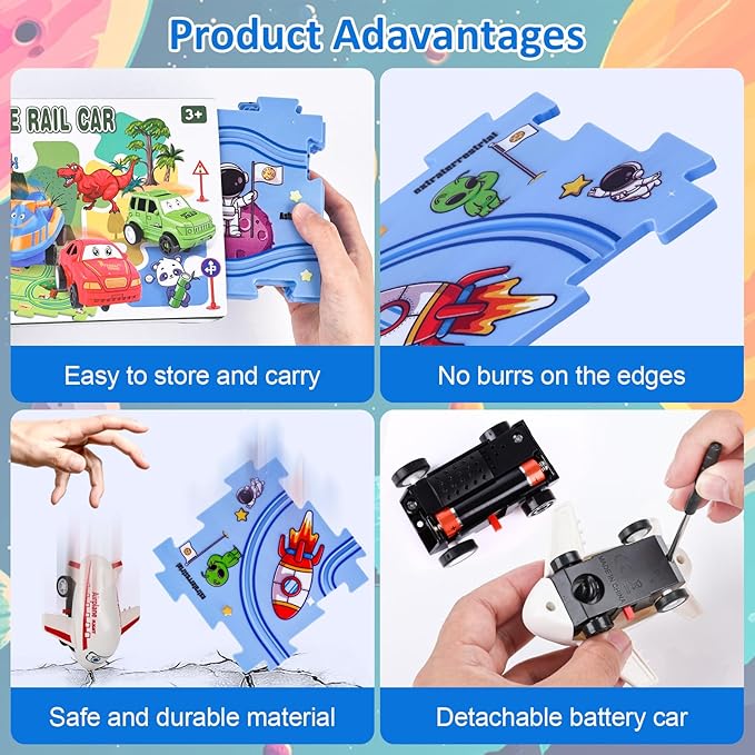 25PCS Puzzle Racer Kids Car Track Set, Puzzle Track Car Play Set, Rail Car Puzzle Track Space Themed Series, Kids Race Track Set, Educational Car Puzzle Toys Gifts for Kids