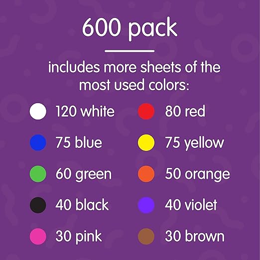 Colorations Color Construction Paper, Smart Pack, Assorted Color Paper, Colored Paper, Coloring Paper, Drawing, Craft Paper,Classroom Supplies, Kids Construction paper, 600 Sheets,Home,Home School Use
