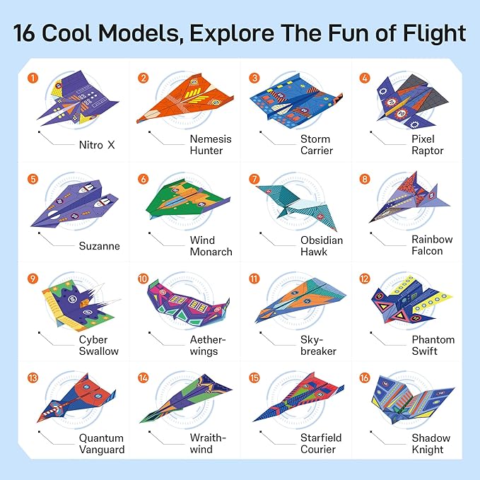 Leven DIY Paper Airplane Book, 16 Creative Folding Paper Planes with 48 Sheets of Colorful Origami Paper, Arts & Crafts Kit with Video Tutorials – Gifts for Boys and Girls Ages 6–12+ 11 * 8.3 inches