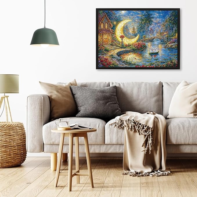 Jigsaw Puzzles for Adults 1000 Pieces, Painting Art Rabbit Moon Night Brain Challenging Unique Shaped Puzzle for Game Night, Family, Friends, Gift Puzzle