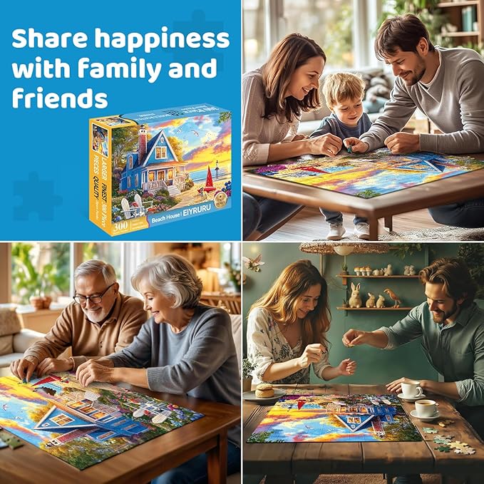 300 Piece Jigsaw Puzzle for Adults – Charming Beach House, Sailboat & Playful Dog – Fun Perfection Game, Premium Puzzle for Relaxation, Family Activity or Gift (20.5" × 15")