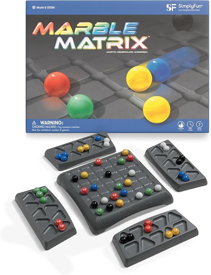 SimplyFun Marble Matrix - Educational Game to Practice Spatial Reasoning and Fine Motor Skills - Engaging Strategy Game for Kids Ages 7 & Up - 2 to 4 Players