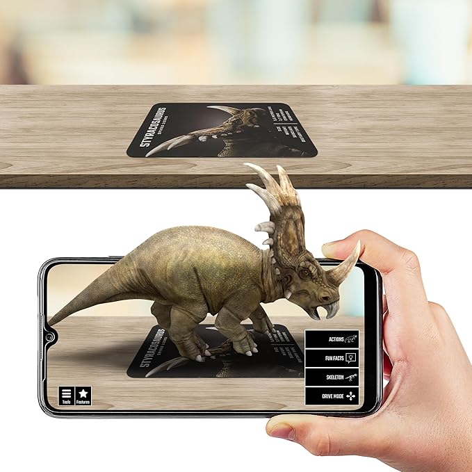 Dinosaur 4D+ Augmented Reality Cards – 20 3D Dinosaurs with Free App, Educational Gift for Kids Ages 5+, Ideal for Classrooms, Homeschooling, STEM Learning and Easy to Use on Phones or Tablets