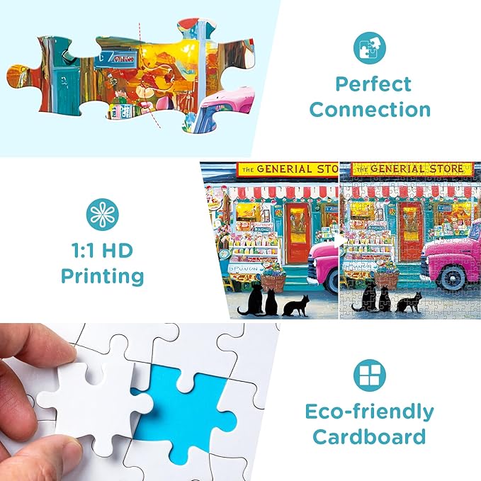 Puzzles for Adults 1000 Pieces - Vintage Country Store Jigsaw Puzzles, Colorful Retro Shop Scene Puzzle for Family Fun and Home Decor