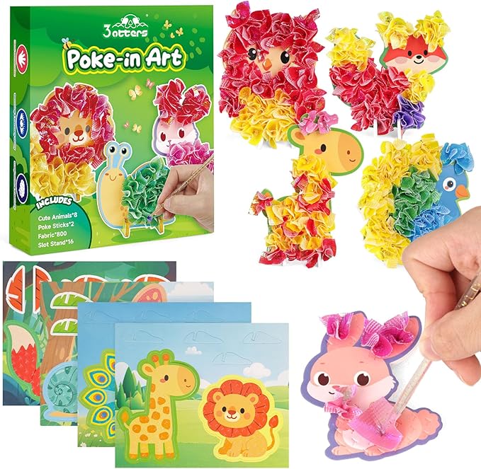 3 otters Poke in Art Kits, Kids Art Set Animal DIY Crafts Toys for Girl Birthday Gifts Party Favors Goodie Bag Stuffers Classroom Prizes