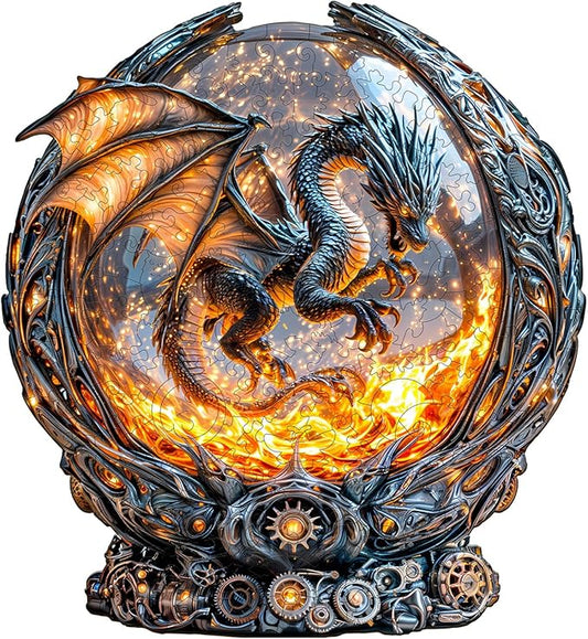 Jigfoxy Wooden Puzzle for Adults, Dragon Jigsaw Puzzles for Adult, Unique Animal Shape Wood Cut Puzzles, Christmas Thanksgiving Gifts for Friends Family (S-8.5 * 7.8in-95pcs)