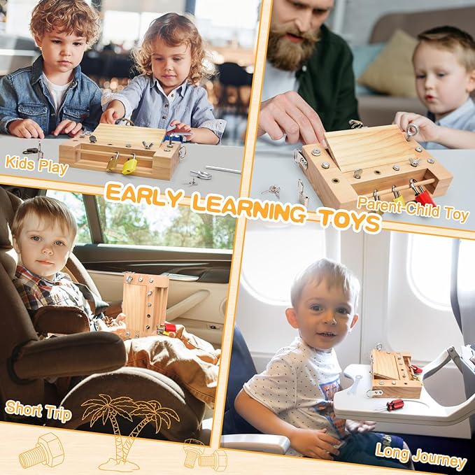 Screwdriver Board-Montessori Toy Lock and Key Toy Set for Kids, Storage Wooden Tools Preschool Sensory Toys for 3 +Year Old