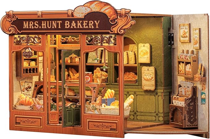 CUTEBEE Book Nook Kit, DIY Miniature House Kits for Adult and Teens, Dollhouse Booknook Tiny House, Bookshelf 3D Wooden Puzzle, DIY Craft Gifts for Family and Friends (Mrs.Hunt Bakery)