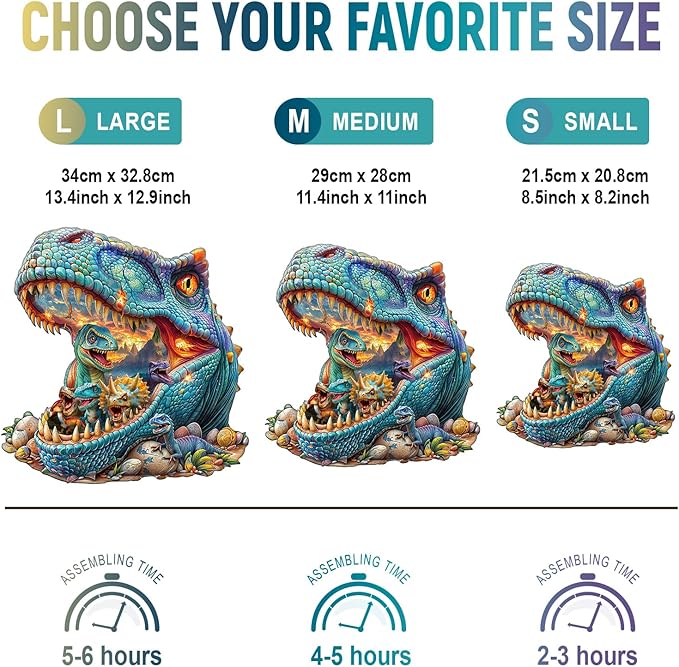 Wooden Jigsaw Puzzles, Fantasy Dinosaurs Wooden Puzzles for Adults with Unique Shape, Adult Jigsaw Puzzle, Birthday Gifts for Adults, 8.5"x8.2"-90pcs