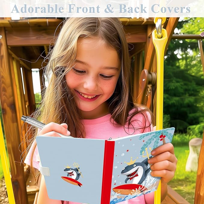 Shark Journal for Boys & Girls - Gift for Kids - Diary with Pen & Magnetic Closure, 192 Pages for Writing, 5.3"x7.5" Hardcover Lined Notebook