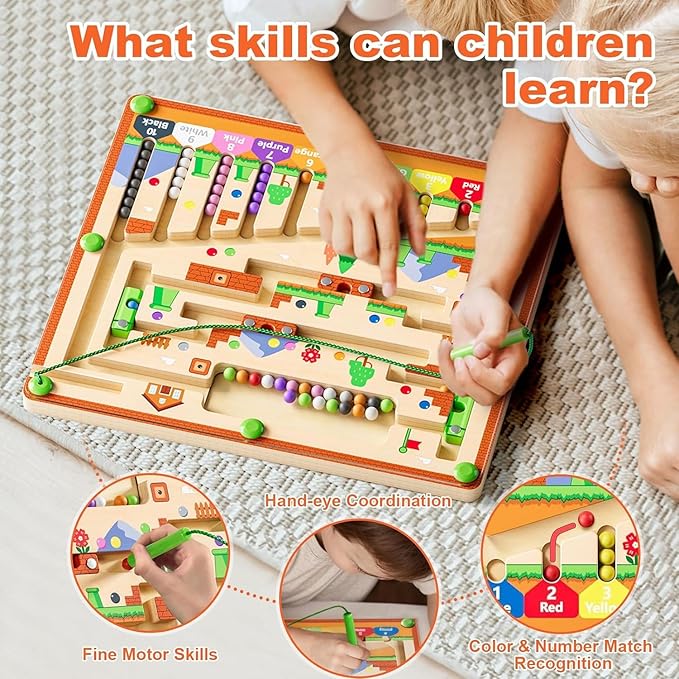 Montessori Toys,Magnetic Color and Number Maze,Wooden Toys for Ages 2-4,Toddler Fine Motor Skills Toys for Boys Girls