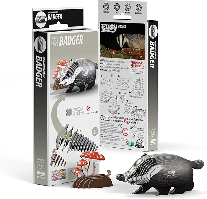 Eugy Badger 3D Puzzle, 35 Piece Eco-Friendly Educational Learning Puzzles for Kids 6+
