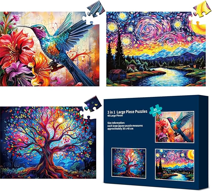 3 Packs 48 Large Piece Puzzle for Seniors - Dementia Puzzles for Elderly Adults,Alzheimer’s Puzzles Memory Cognitive Games for Elderly Seniors with 3 Storage Bags